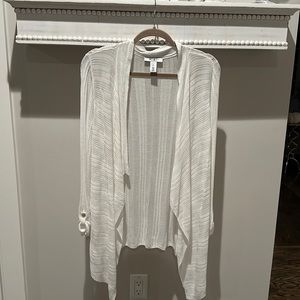 White House Black Market , Creamy white cardigan sweater with a drape front